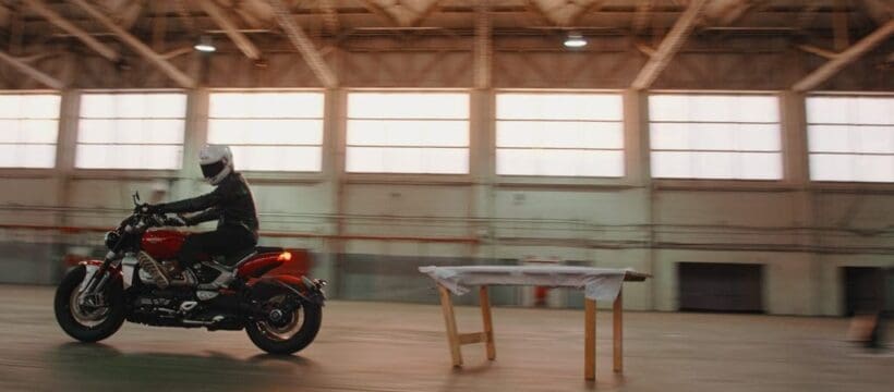 Triumph’s Rocket 3 R recreates iconic tablecloth trick