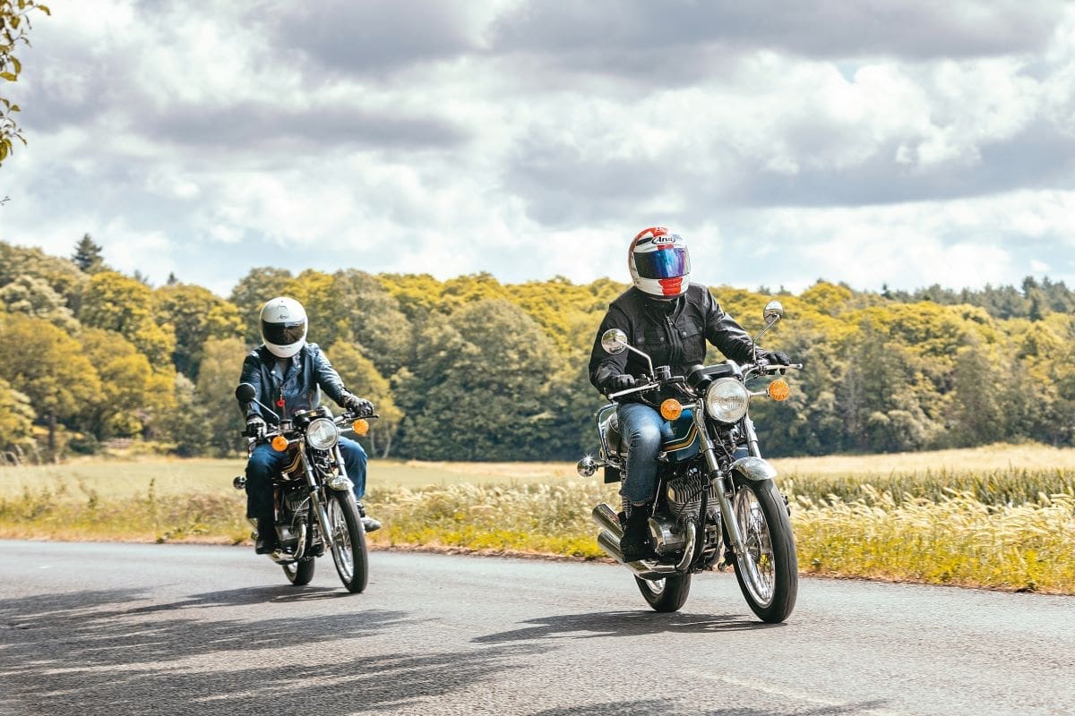 Riding two Kawasaki KH250s